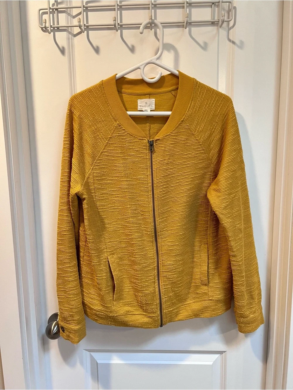 Caslon (Nordstrom) Mustard Textured Zip Bomber Jacket (size L) - Picture 2 of 6